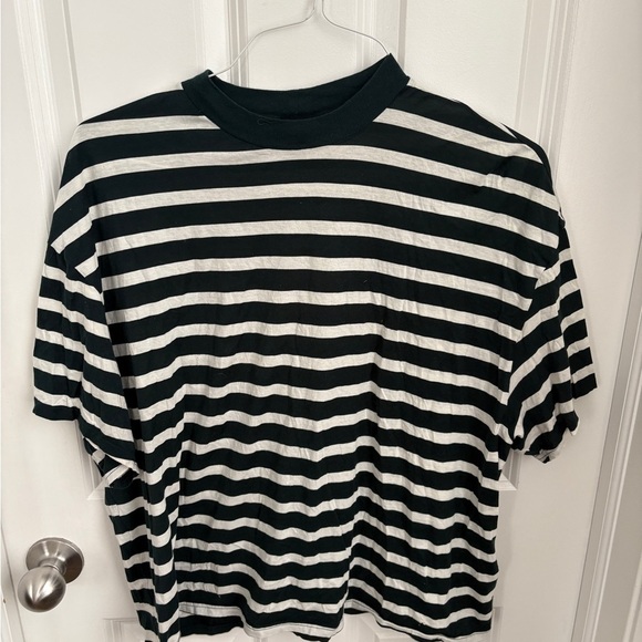 Topshop Tops - Topshop Green and White Striped Short Sleeve Tee